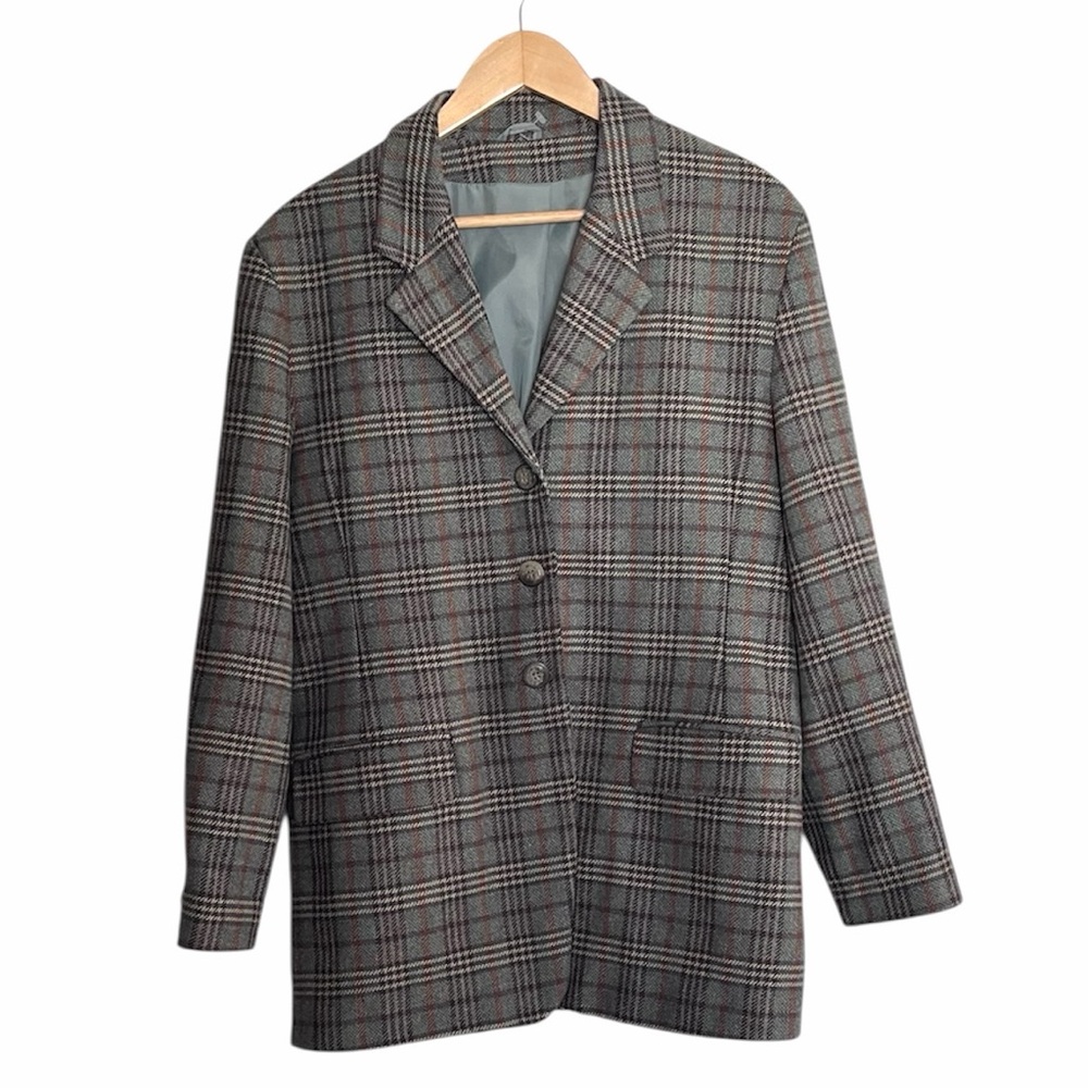 Dorothy Perkins Green Plaid Checkered Wool Blend Long Blazer UK14 US10